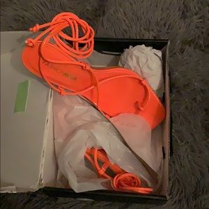 orange lace up heels